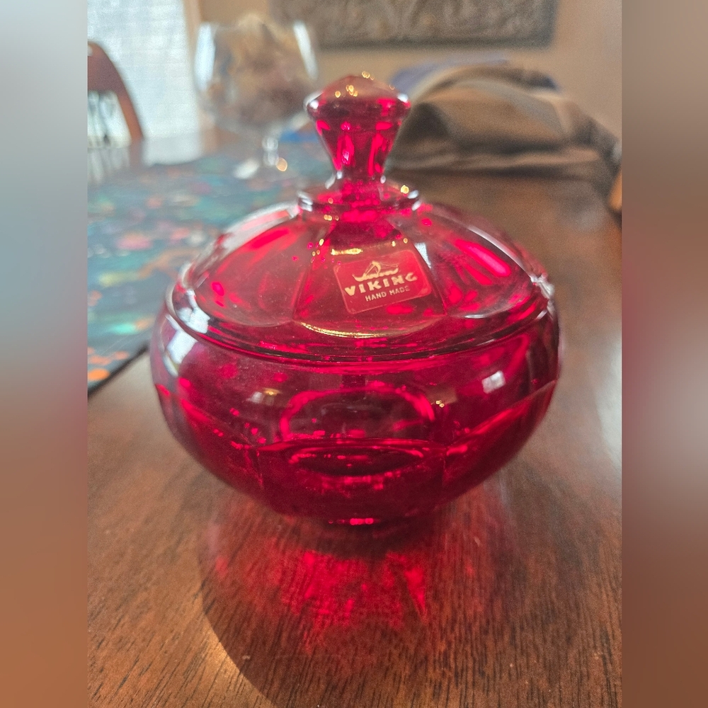 Viking Red Glass Candy Dish